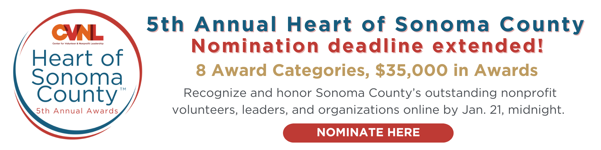 5th Annual Heart of Sonoma County Awards Nominations Extended Jan 21